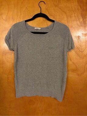 Light Heather Gray Short Sleeve Pocket Sweater